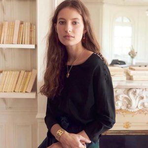 Sezane Emy silk blouse, black, XS